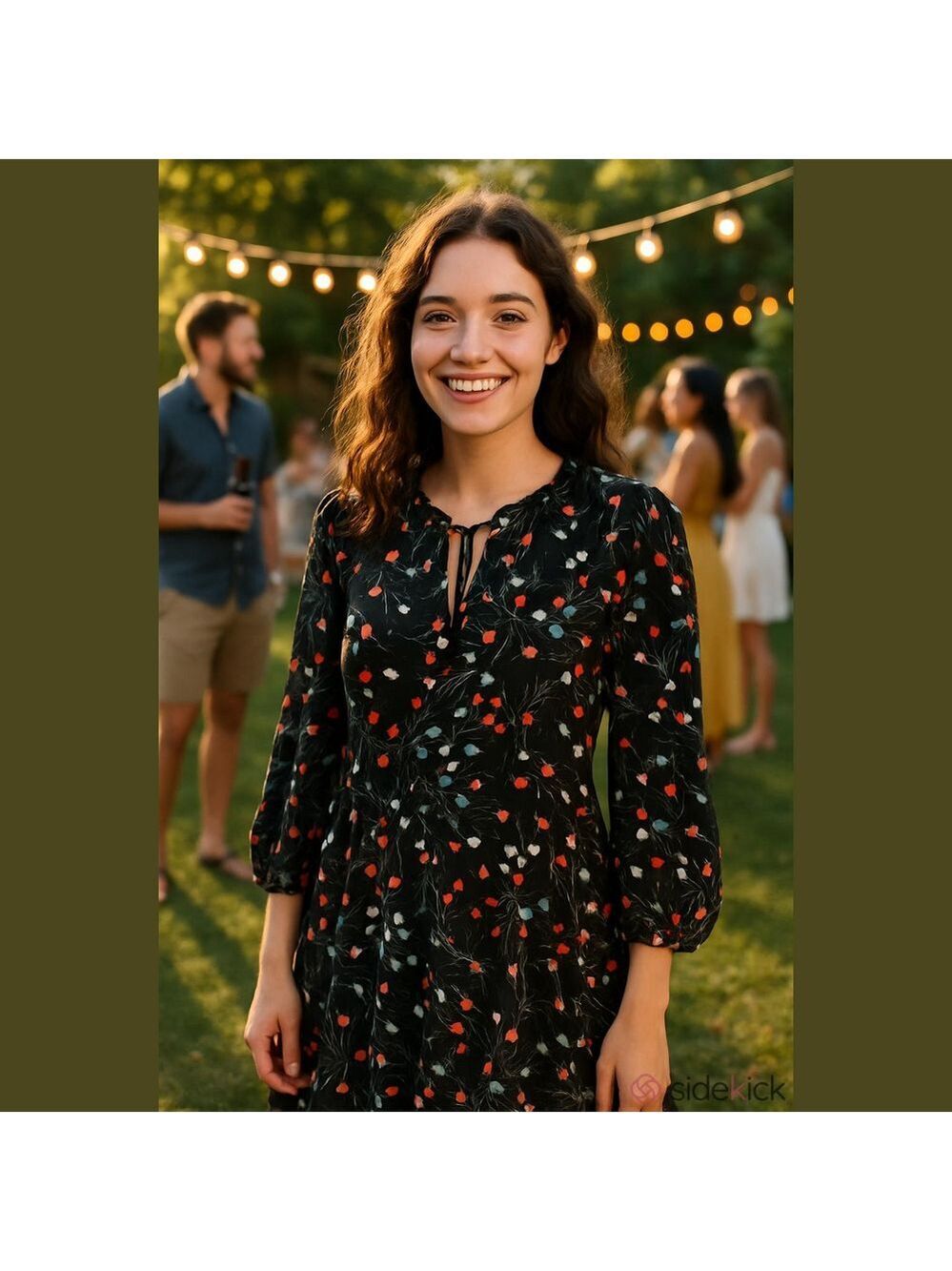 4/$97 Deal! United Colors Of Benetton Black Long Sleeve Floral Dot Tiered Dress